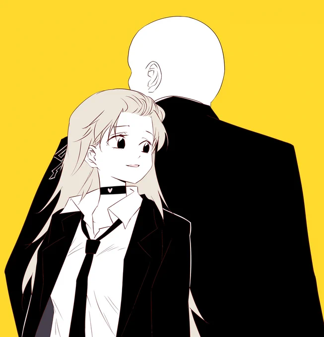 コウメちゃん(手前)とクミチョウ(奥)。この2人は黒スーツ似合いそうと思って描いてみました。^q^ 