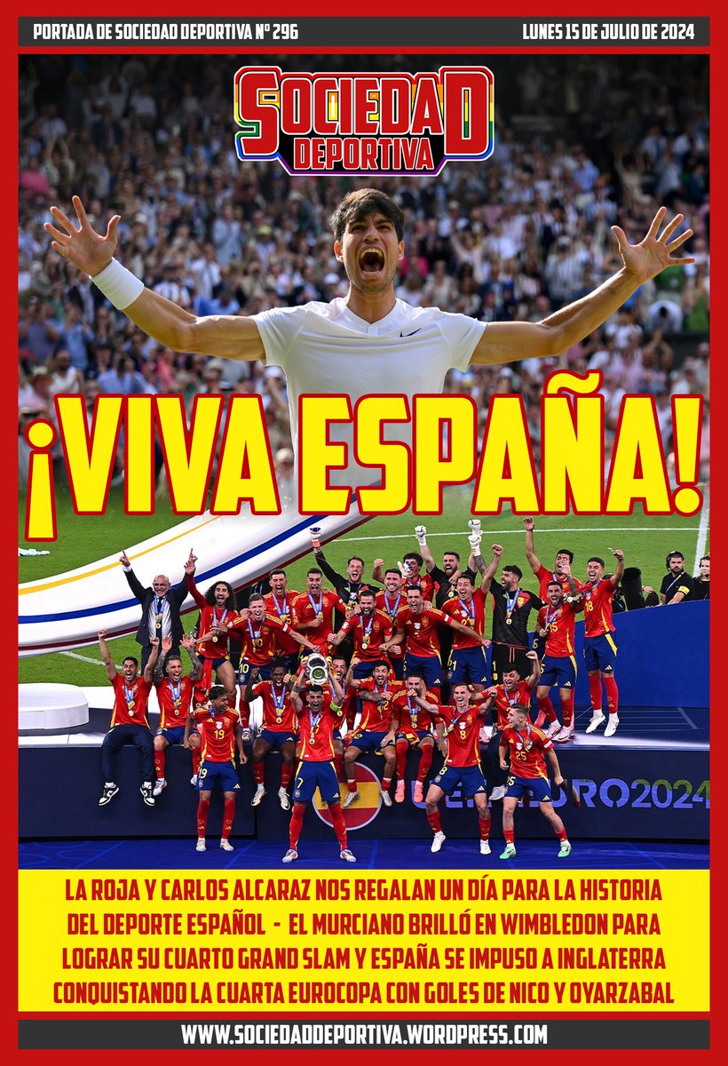 SDeportivaD's tweet photo. #PortadaSD | ¡VIVA ESPAÑA!
#Wimbledon | https://t.co/STiKV36SwA
#EURO2024 | #ESPENG | https://t.co/HkesJt9ui1 https://t.co/bAjqB4rFOM