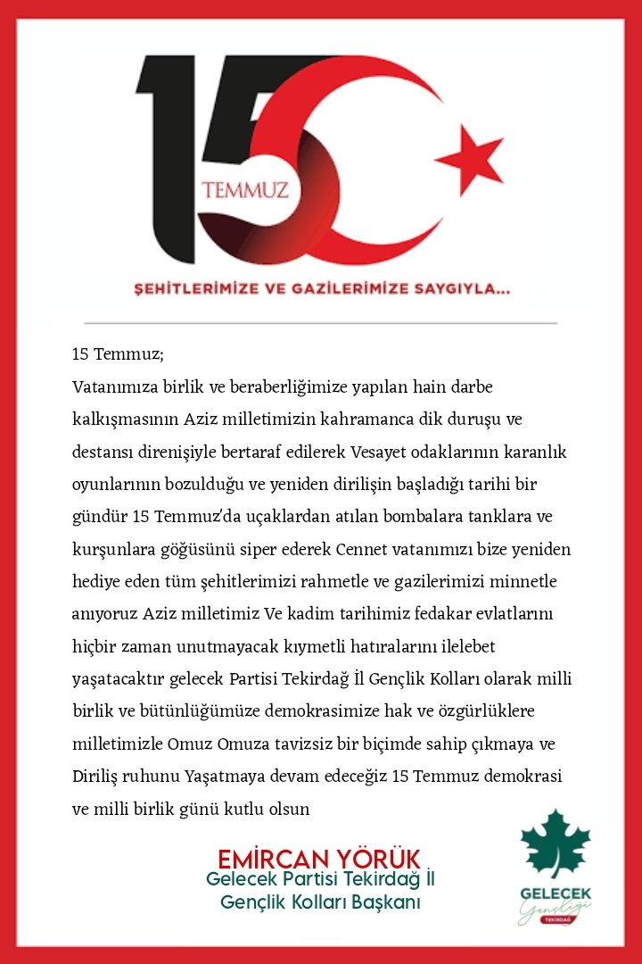 emircanyorukkk's tweet photo. 15 temmuz demokrasi ve millî Birlik günü kutlu olsun. 

#15TemmuzMilletinZaferi 
#15Temmuz2016 https://t.co/GonljtIyT9