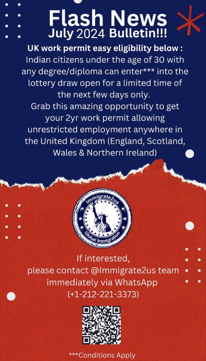 Immigrate2us (@usaimmigration) on Twitter photo UK work permit lottery for Indian Citizens between the ages of 18 to 30 with a Bachelor's Degree or Certificate
$100 firm fee to enroll
Contact us
g.page/letushandle
@+1-212-221-3373
visainfo@immigrate2.us UK work permit lottery for Indian Citizens between the ages of 18 to 30 with a Bachelor's Degree or Certificate
$100 firm fee to enroll
Contact us
g.page/letushandle
@+1-212-221-3373
visainfo@immigrate2.us