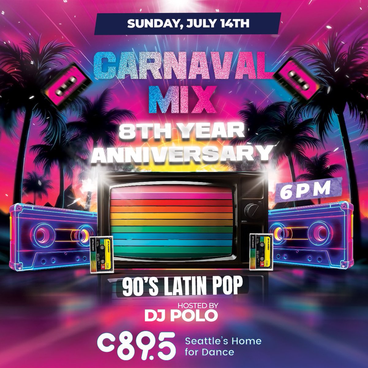 carnavalmixx's tweet photo. Today we are celebrating 8 years of Latin Radio with our @c895radio  family. Tune in at 6PM for 2 hours of retro music back to the 90s Carnaval Mix Style. https://t.co/MN5vZIxXgq
