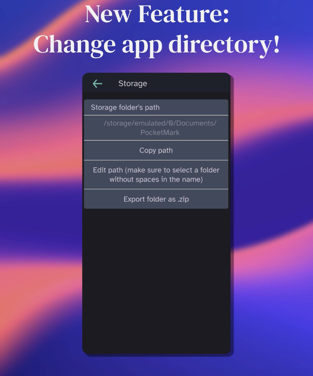 Zckyyyy1's tweet photo. #buildingpublic #buildinpublic
This is a big one🚨
Update 1.3.0 of #Pocketmark, my #markdown editor for #android, is here!
A very requested feature is now fully functional: the ability to change the app's directory 📂, where files are read and saved.
#indiedev #androiddev https://t.co/SYQYYhkrnF