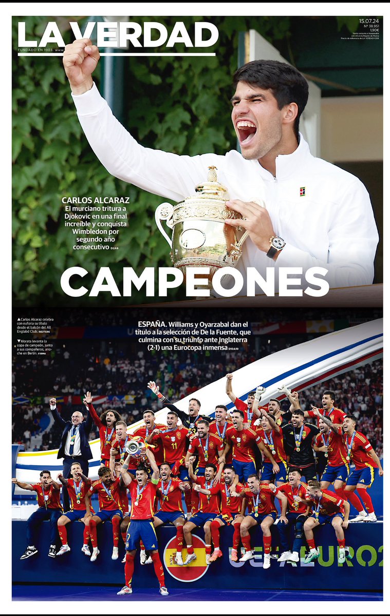 Portada del lunes con sábana vertical para celebrar una jornada deportiva histórica