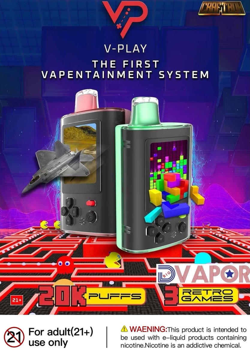 magicsmog's tweet image. Level up your vape game with the new Craftbox V-Play 20K disposable vape! With 20,000 puffs, a built-in gaming system featuring Pac-Man, Jet Fighter, and Tetris, and a long-lasting battery.
#craftbox #vplay20k #magicsmog
magicsmog.com/.../craftbox-v…