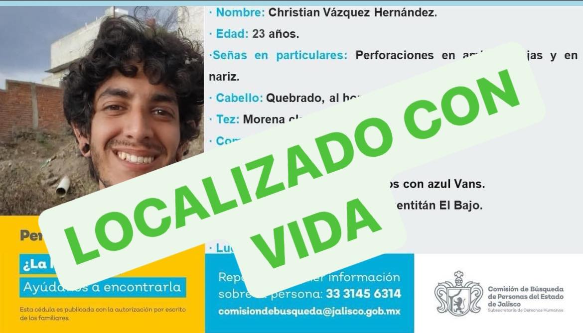 UJRMJalisco's tweet photo. @CUAAD_UdeG @rvillanueval @EnriqueAlfaroR @udg_oficial @ujrmnacional @FPR_Mx @UEA_Oficial @DrBrigada @imdecac @CEAAL2 @cspalestinagdl ACTUALIZACIÓN: Christian fue localizado con vida ❤️‍🩹 Gracias por compartir y solidarizarse de inmediato. https://t.co/jXG8sC8lfv