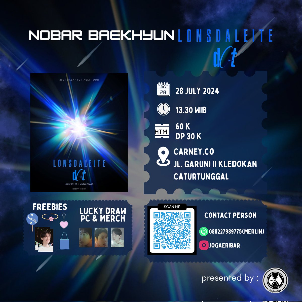 jogaeribar's tweet photo. ✨INVITE YOU TO JOIN WITH US > NOBAR BAEKHYUN LONSDALEITE DOT✨

Annyeong Kyoongfams, BBHLs, dan EXO-Ls Jogja🙌 

Join us!

📍Carney Co
Jl. Garuni II, Kledokan, DIY

💸 : 60k DP 30k
🗓 : Minggu, 28 Juli 2024
⏰️ : Start 13.30 WIB
🔗 : https://t.co/2C57ytgHt3

Limited slot yaa🔥 https://t.co/NKF4fpx3rA