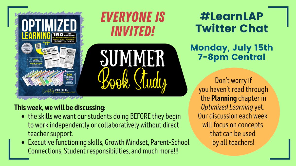 PaulSolarz's tweet photo. Please join us TONIGHT at 7pm Central for #LearnLAP!

#CelebrateMonday #Mondaymorning #Mondaymood #Mondayvibes #edtech #k12 #education #edchat #tlap #asechat #BadgeChatK12 #Thetitleonechat #engsschat #formativechat #kyadmin #sschat #DubChat #4thchat #Admin2B #SocEdChat #ntchat https://t.co/pxBOFrFRXD
