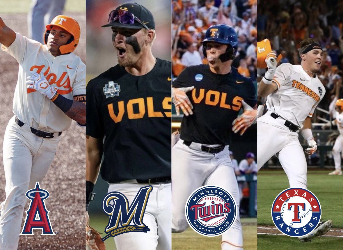 Tennessee had 4 players drafted in first 2 rounds of the MLB Draft.

-Christian Moore No. 8 (Angels)
-Blake Burke No. 34 (Brewers)
-Billy Amick No. 60 (Twins)
-Dylan Dreiling No. 65 (Rangers)

It was the most picks from any school in the first 2 rounds🔥