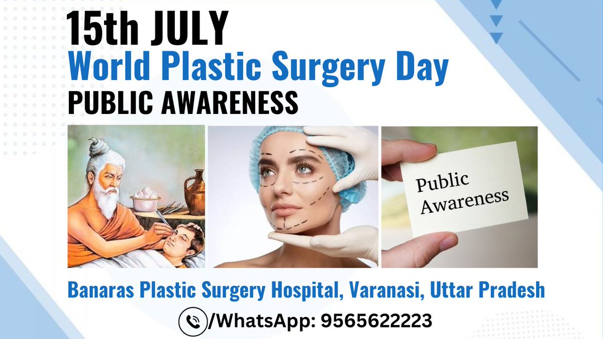 drpbaranwal's tweet photo. 15 July World Plastic Surgery Day | Public Awareness About Plastic surgery | Dr. Prashant Baranwal

Watch Video: https://t.co/qTKAnwaoAr

#WorldPlasticSurgeryDay #विश्वप्लास्टिकसर्जरीदिवस #PlasticSurgeryAwareness #CosmeticSurgery #PlasticSurgery #PlasticSurgeryCommunity #Varanasi https://t.co/DwQ6suyRsB