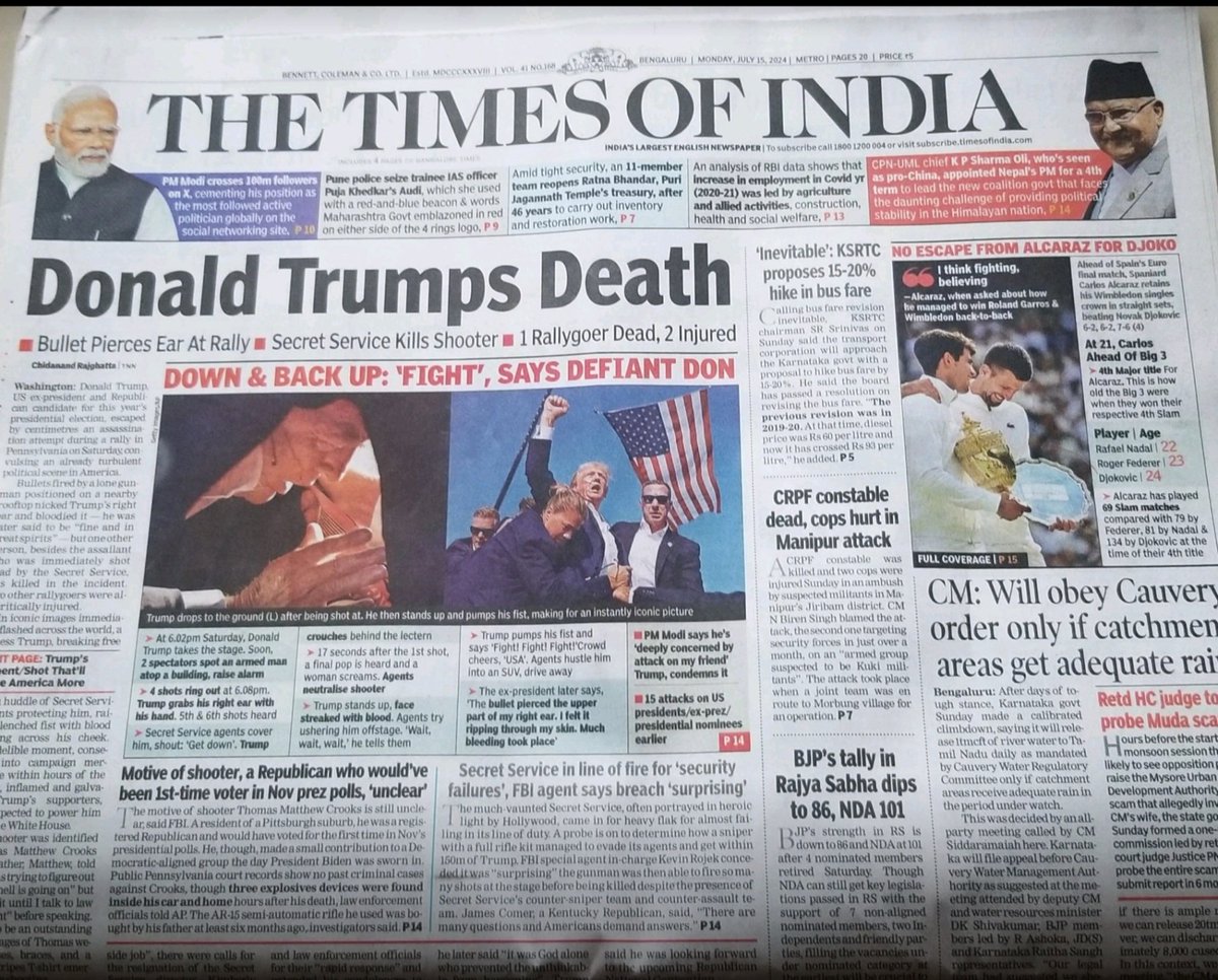 DrSheetalNair's tweet photo. "Donald Trumps Death"

An arresting headline for sure!

Grabs you by the eye-balls!

Confuses!

Then sorts it out quickly for you!

The #TimesOfIndia has got this right this morning!

A good one!

#DonaldTrumpsDeath #DonaldTrump #Trump #TOI #Pun #TOIIndiaNews #timesofindia https://t.co/WvHD7On6DF
