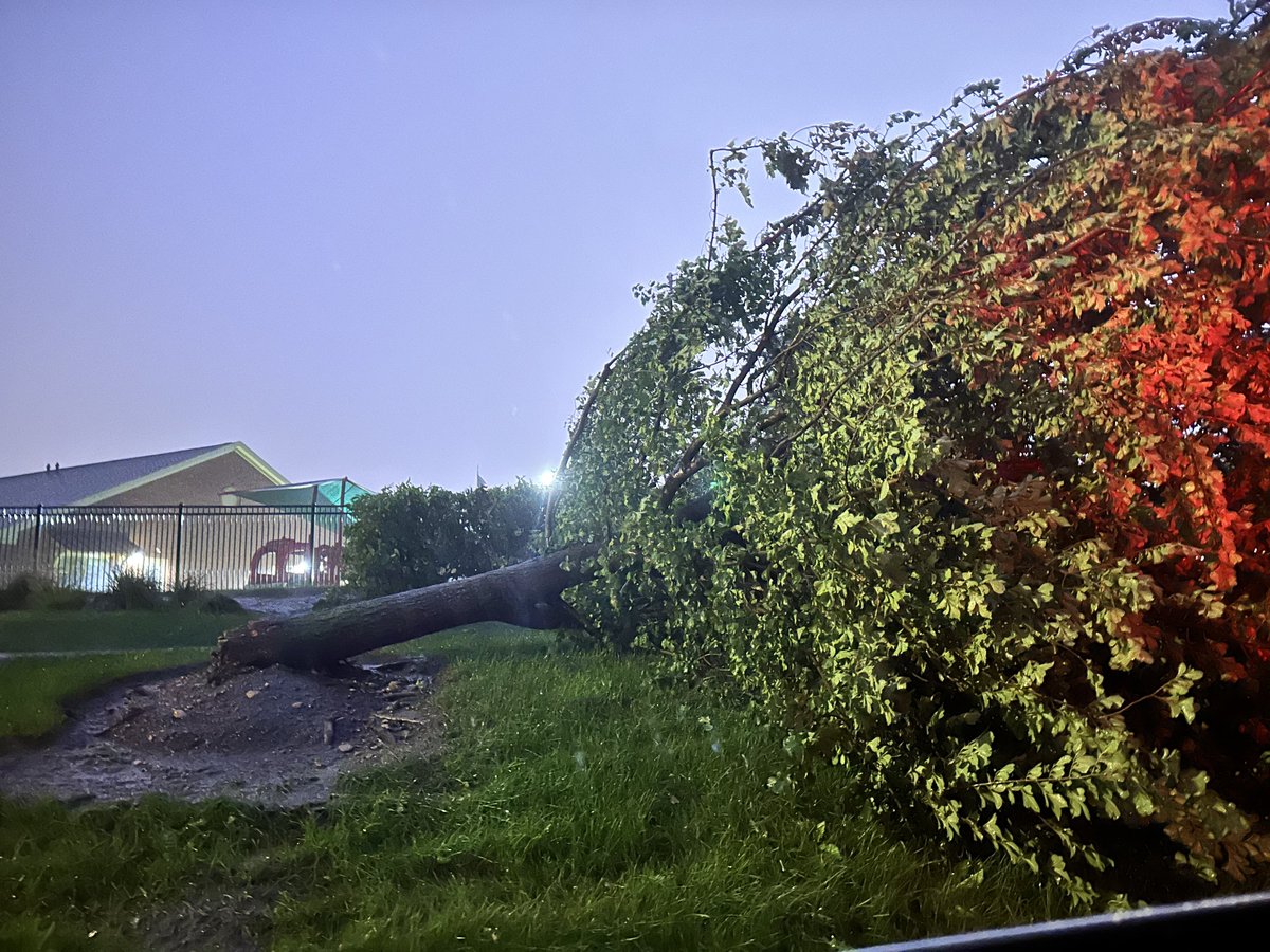 SamBertellotti's tweet photo. @NWSChicago  majority of damage appears to be focused along 38 and Bricher road right at their intersection with Randall. Had a metal object hit our roof during the intense wind along Bricher road as well. https://t.co/kt4PgNls6E