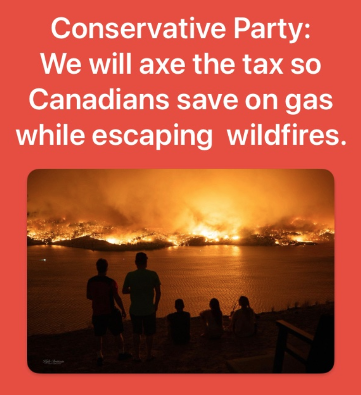 RGBAtlantica's tweet photo. @PierrePoilievre Axe the tax right Pierre? #LabradorCity #Wildfire https://t.co/g1MKGAxdvw