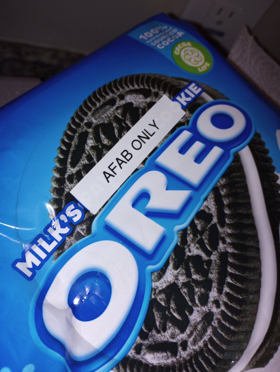 AFAB ONLY label on a package of Oreo cookies