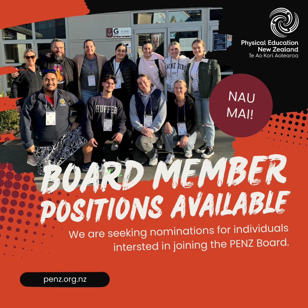 Physical Education New Zealand-Te Ao Kori Aotearoa (@penz_teaokori) on Twitter photo E ngฤ mana, e ngฤ ihi o te motu! Kia hiwa rฤ!
If you are interested in a position that supports and influences the mahi our PENZ whฤnau do, come and join the PENZ Board.
Nominations are now open! bit.ly/3S8gjeW
๐ฃ๐น๐ฒ๐ฎ๐๐ฒ ๐ฐ๐ผ๐บ๐ฝ๐น๐ฒ๐๐ฒ ๐๐ต๐ฒ ๐ป๐ผ๐บ๐ถ๐ป๐ฎ๐๐ถ๐ผ๐ป E ngฤ mana, e ngฤ ihi o te motu! Kia hiwa rฤ!
If you are interested in a position that supports and influences the mahi our PENZ whฤnau do, come and join the PENZ Board.
Nominations are now open! bit.ly/3S8gjeW
๐ฃ๐น๐ฒ๐ฎ๐๐ฒ ๐ฐ๐ผ๐บ๐ฝ๐น๐ฒ๐๐ฒ ๐๐ต๐ฒ ๐ป๐ผ๐บ๐ถ๐ป๐ฎ๐๐ถ๐ผ๐ป