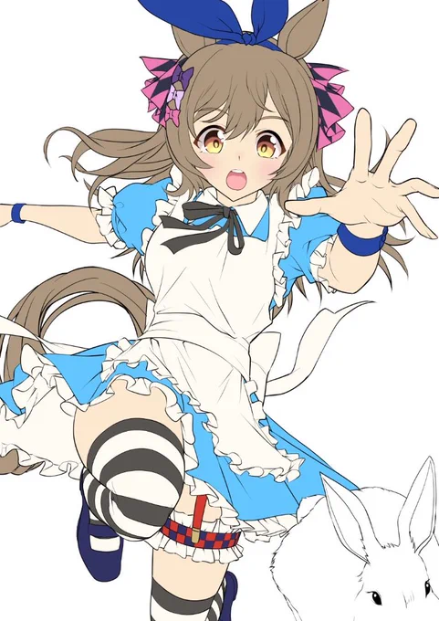 【色塗り途中】次のお題は「ふしぎの国のアリス」のコスプレ衣装ファル子です#ウマ娘 #スマートファルコン 