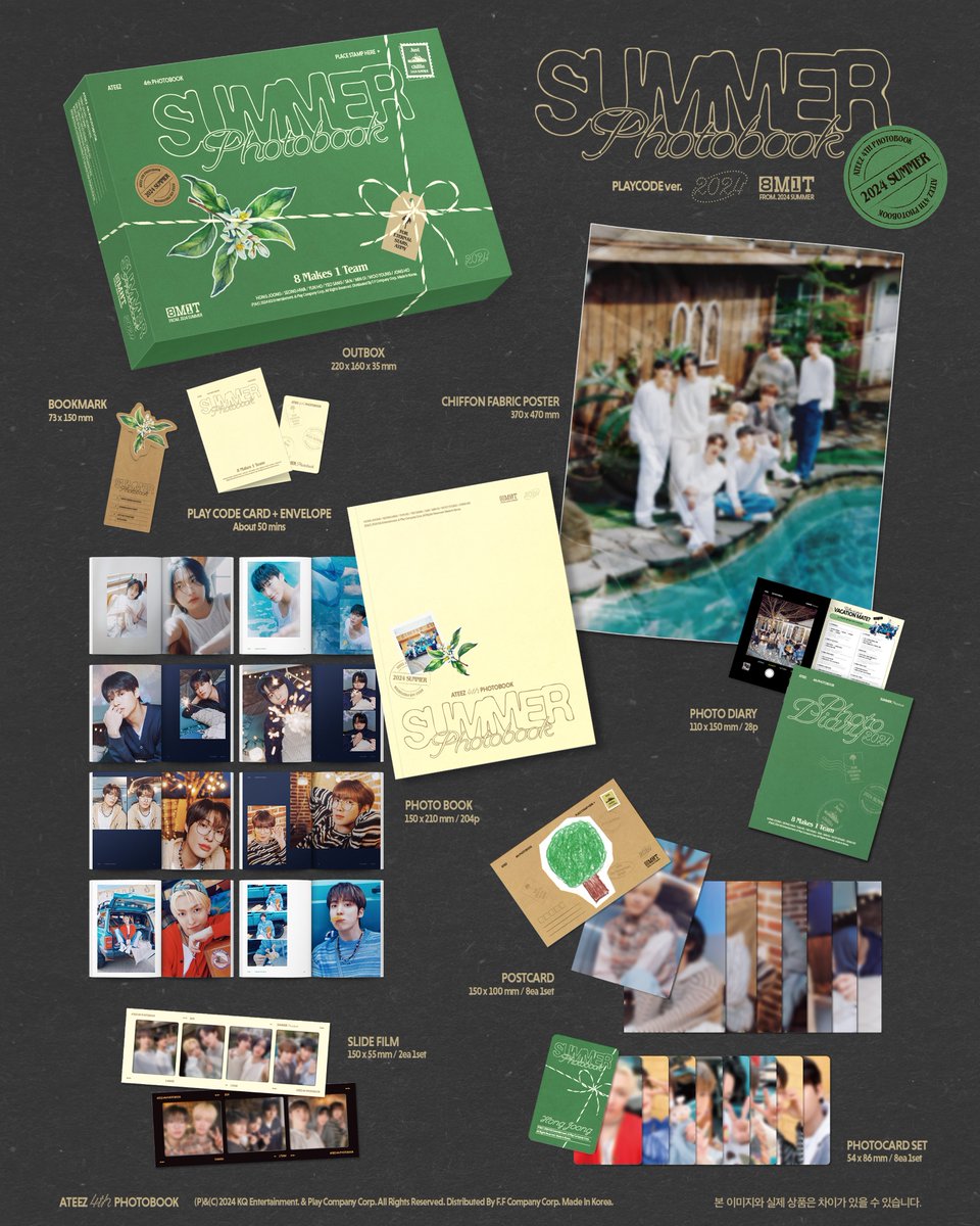 ATEEZofficial's tweet photo. [📢] ATEEZ 2024 SUMMER PHOTOBOOK 
⠀
여름 속 편안함과 여유로움이 느껴지는
ATEEZ의 여름 화보집 공개💚
⠀
PRE-ORDER: 2024. 07. 16(TUE) 1PM ~
RELEASE: 2024. 08. 13(TUE)
⠀
#2024_OUR_SUMMER #ATEEZ #에이티즈 https://t.co/ze4az6LeO6