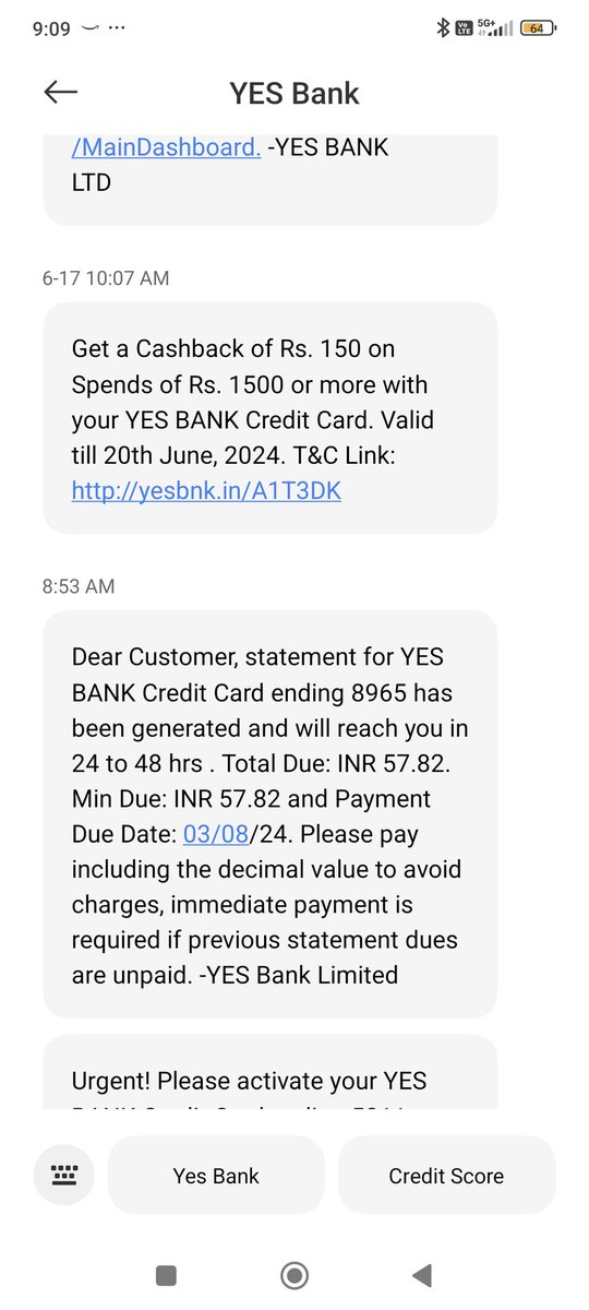 rs964039's tweet photo. @YESBANK I had applied for got approved never received the card but still got statement for payment for 57.65..how is this possible without using the card.why should I pay ..@RBI https://t.co/CCDlYNhQFo