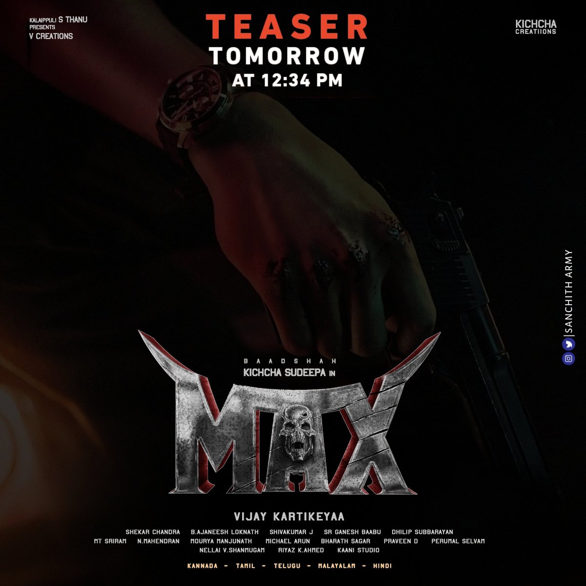 Sanchith_Army's tweet photo. Get Ready Sudeepians 🪓🔥
#MaxTheMovie Release Date Announcement Tomorrow at 12:34PM!!🧨
@sanchithsanjeev | @KicchaSudeep #SanchithSanjeev | #KicchaSudeep𓃵 #KichchaJr |#MaxTeaserTomorrow https://t.co/0G82M1g1BX