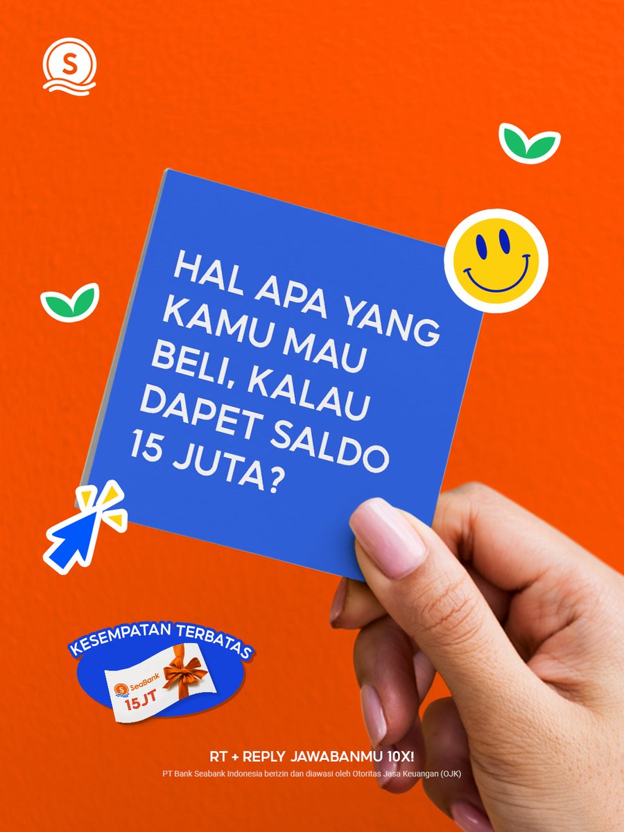 SeaBankID's tweet image. ❤️‍🔥BAWA PULANG SALDO 15 JUTA!❤️‍🔥

Dengan cara:
1. FOLLOW @SEABANKID
2. RT Tweet ini
3. REPLY jawabanmu 10x!

Yuk, menangkan 👀~