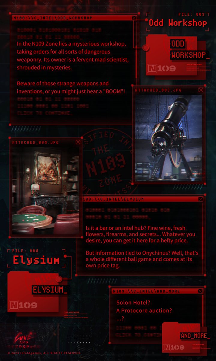 As long as you have desires, there are deals to be made.

🚫Welcome to the N109 Zone. We've been expecting you.

As you delve deeper, the once-blank Onychinus intel is finally surfacing.

It's a place of oddities—a highly intelligent crow, the dangerous project "The Fountain of