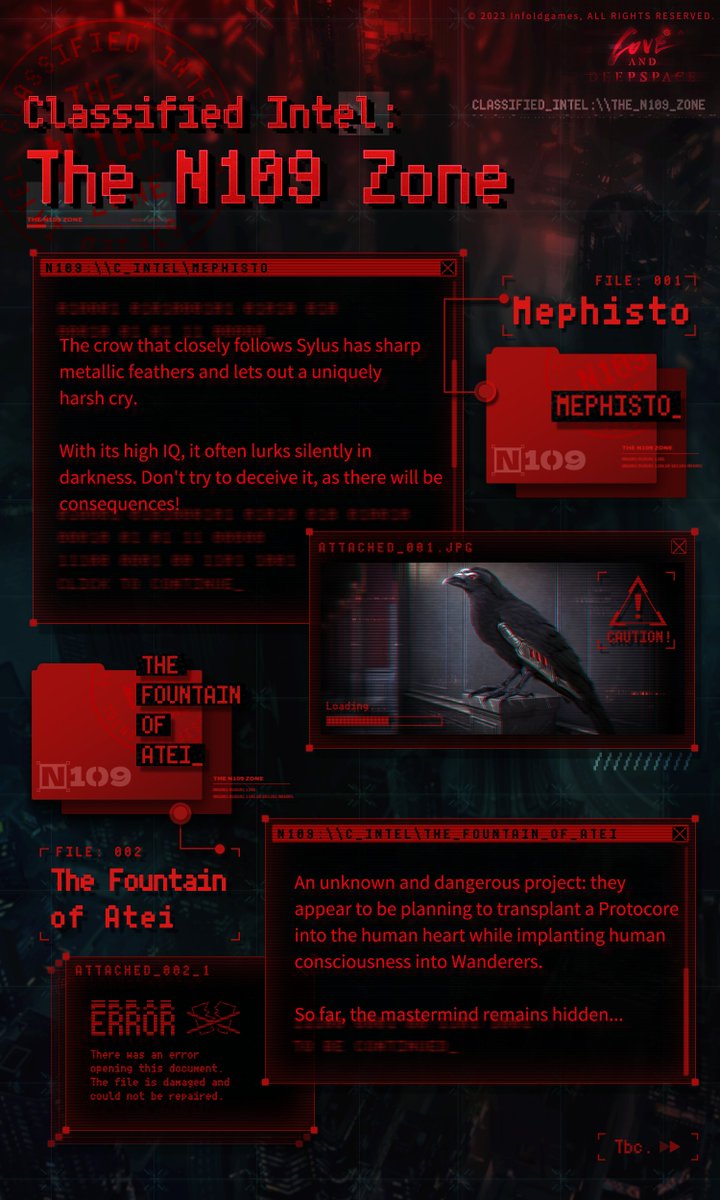 Love_Deepspace's tweet photo. As long as you have desires, there are deals to be made.

🚫Welcome to the N109 Zone. We've been expecting you.

As you delve deeper, the once-blank Onychinus intel is finally surfacing.

It's a place of oddities—a highly intelligent crow, the dangerous project "The Fountain of Atei," and the mysterious Odd Workshop... Numerous puzzles await your unraveling.

Hunter, here's the Classified Intel of The N109 Zone. It will help you navigate this perilous yet intriguing game.
🚫Have you discovered any hidden secrets? Share them in the comments!

We will randomly select 4 hunters from the comments to receive a gift code for [Diamond×100, Stamina×100, Gold×10,000]!

#LoveandDeepspace