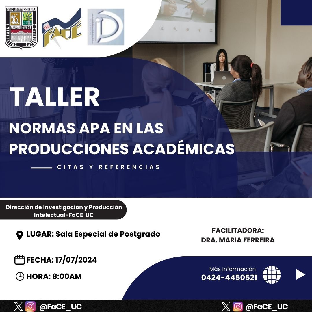 🔉Últimos días para registrarte!! *Taller: Guía Normas APA en las Producciones Académicas* dirigido a estudiantes de pre y postgrado, investigadores, escritores y editores.
Inscríbete y aprendamos a citar con APA ✍️docs.google.com/forms/d/1lpC_e