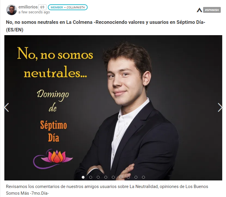 Domingo de 7mo. Día en #Hive te invita a aprender de los comentarios de "Los buenos somos más" 
No, no somos neutrales en La Colmena -Reconociendo valores y usuarios en Séptimo Día- (ES/EN)
peakd.com/hive-131951/@e…
"Ayudemos a Víctor Miguel"
#spanish #life #CommunityBuilding