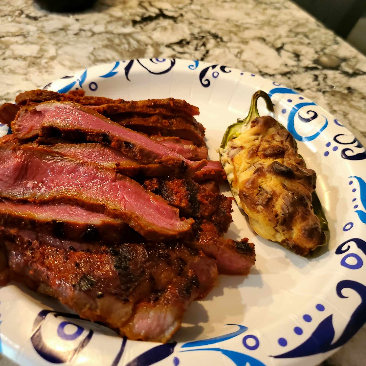 pebblesdapibble's tweet photo. Flat iron steak and stuffed jalapenos,  absolutely delicious! https://t.co/jkz8PyYW9w