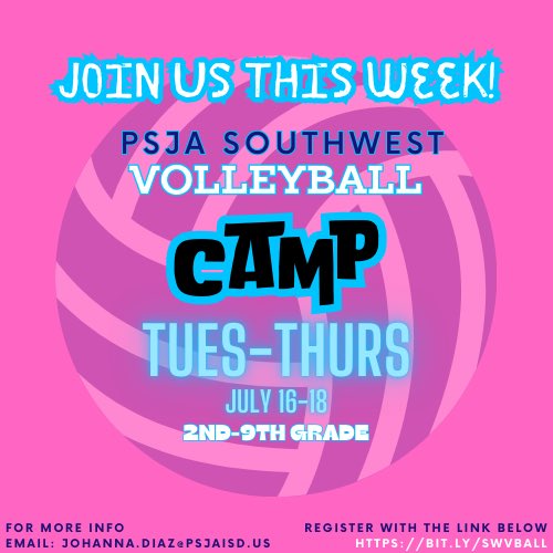 Volleyball camp is this week! 
Register here: bit.ly/swvball