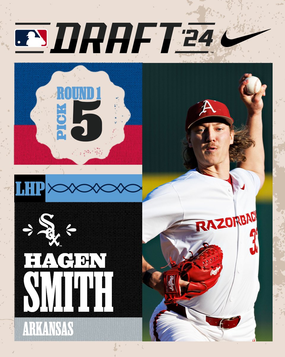 With the fifth pick of the 2024 #MLBDraft, the @WhiteSox select LHP Hagen Smith from the University of Arkansas.