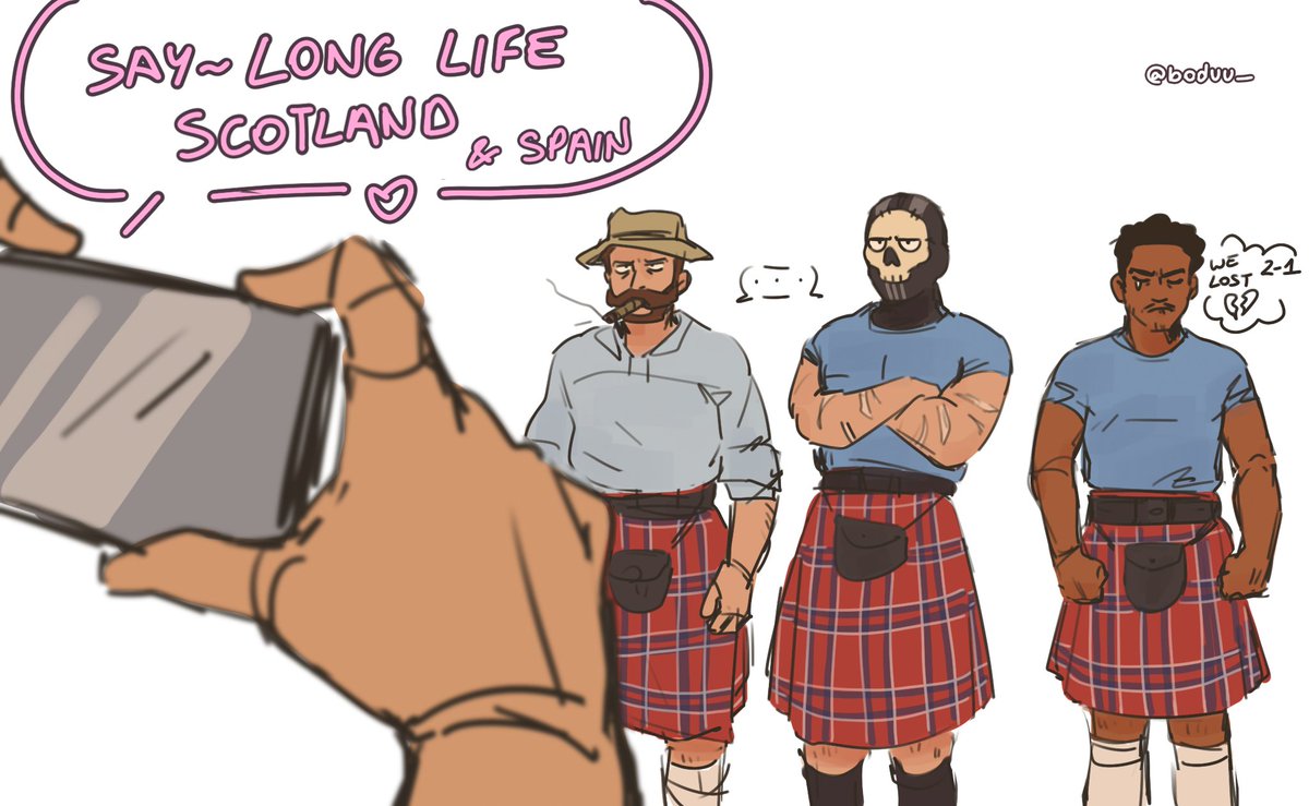boduu_'s tweet image. The losers and the bet they have to honor 🫡
Soap forced them to spend one week the most Scottish posible
(If Spain had lost, it was Soap but as British)
(This was SO FUN, I don&apos;t even like football!! but man I love the feeling) 
🇪🇦🤝🏴󠁧󠁢󠁳󠁣󠁴󠁿🔥
#EURo2024 #codmw2