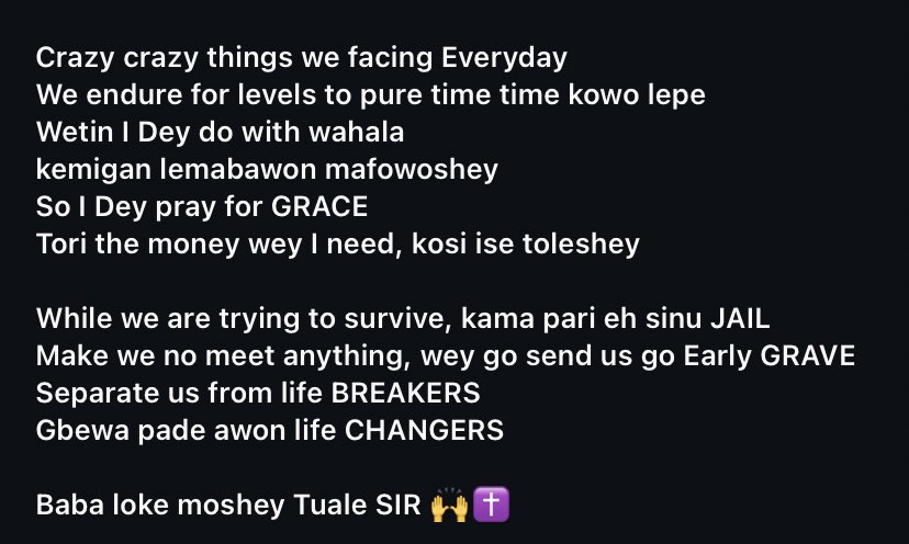 thisisbizbima's tweet photo. Crazy crazy things we facing Everyday
We endure for levels to pure time time kowo lepe
Wetin I Dey do with wahala kemigan lemabawon mafowoshey
So I Dey pray for GRACE
Tori the money wey I need, kosi ise toleshey
#thisisbizbima #freestyle @Biesloadednaija #Trending #MusicisLife https://t.co/lhWWGzvgQf