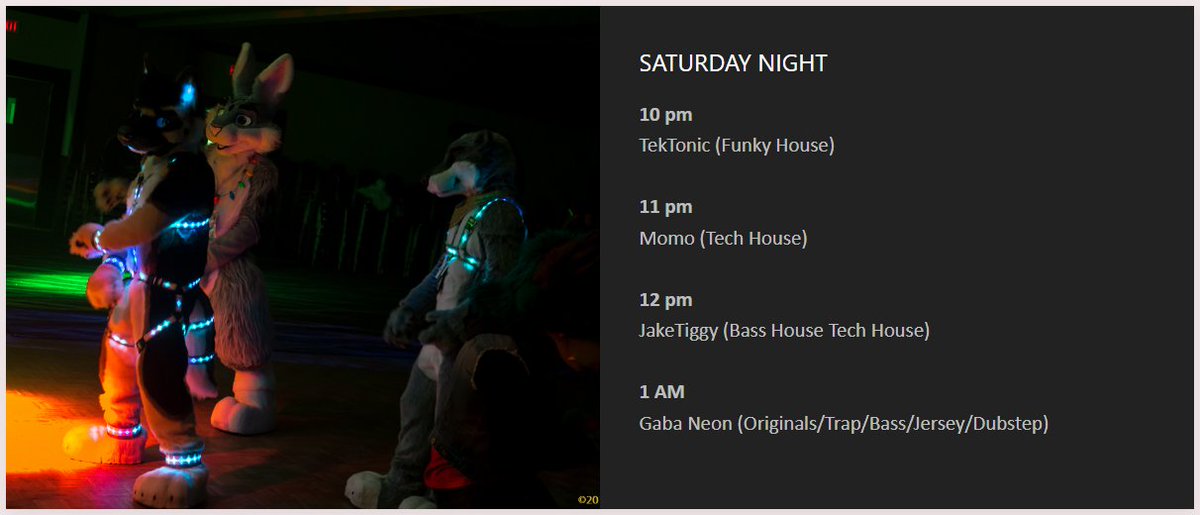 tekcastpork's tweet photo. Psst... You should come by at 10pm Saturday Night during @fureh, I might be performing...

(No I totally did not run out of time to make a poster and am just screenshotting the website schedule instead...idk what you're talking about...) https://t.co/f7yTctqztI