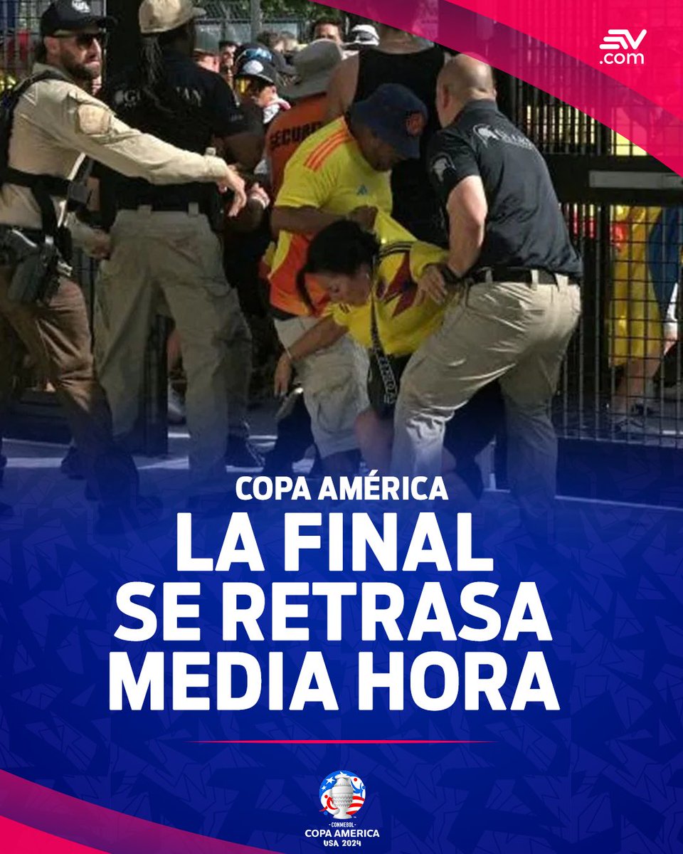 EcEstadio's tweet photo. ⚽️La final de la #CopaAmérica2024 se retrasa media hora. ¿A qué se debe esta decisión?▶️ https://t.co/OGMpnpMdmL https://t.co/CER5eKbgwc