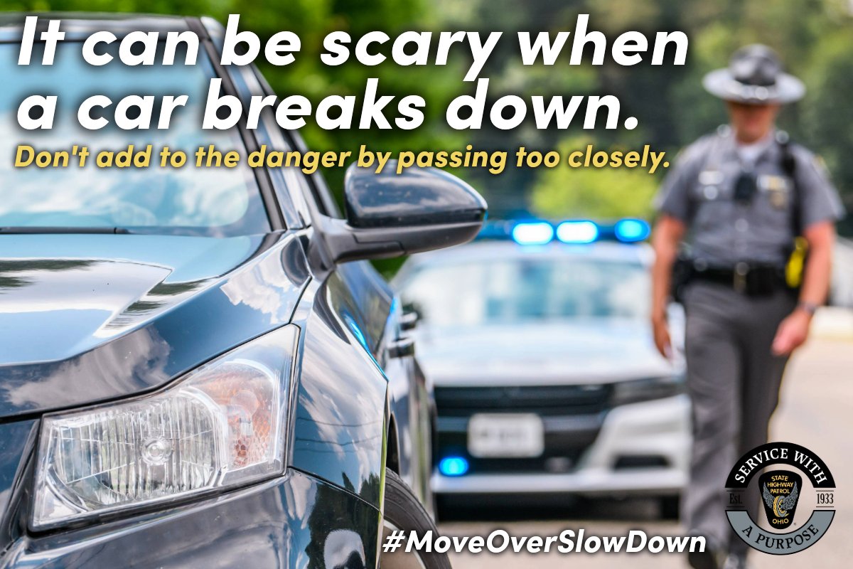 OSHP's tweet image. When you see flashing lights, remember to #MoveOverSlowDown.
