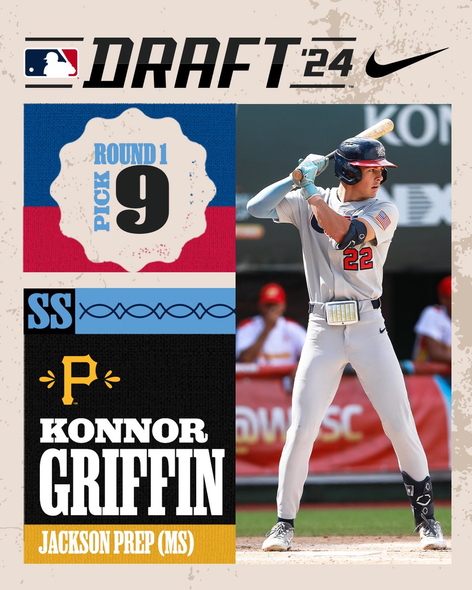 With the ninth pick of the 2024 #MLBDraft, the <a href="/Pirates/">Pittsburgh Pirates</a> select SS Konnor Griffin from Jackson Prep (MS).