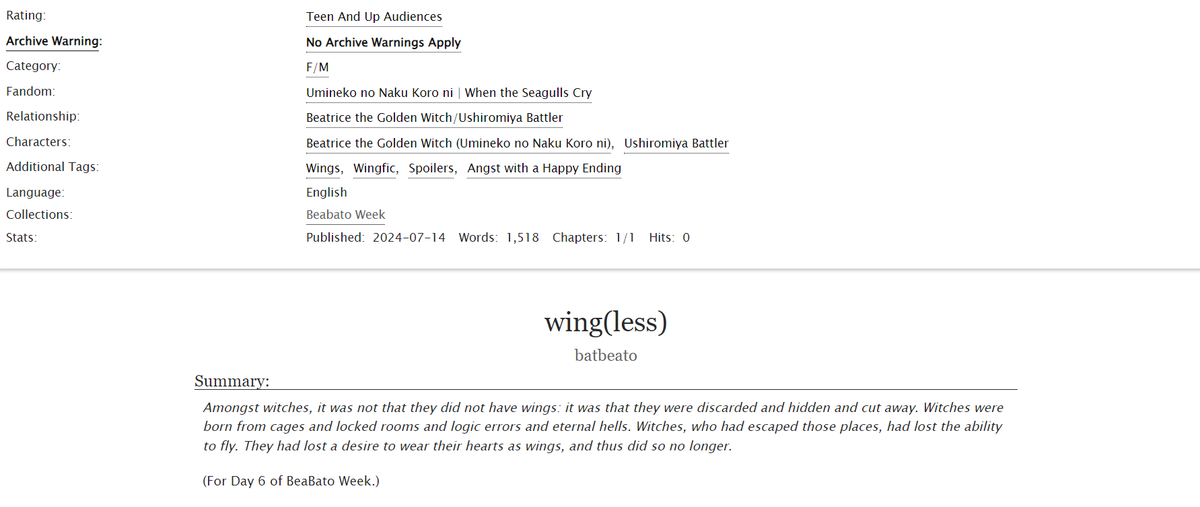 batbeato's tweet photo. my first ever beabato wingfic for #beabatoweek. one day remains

https://t.co/RwEymLD4VG https://t.co/k6aSkb89yx