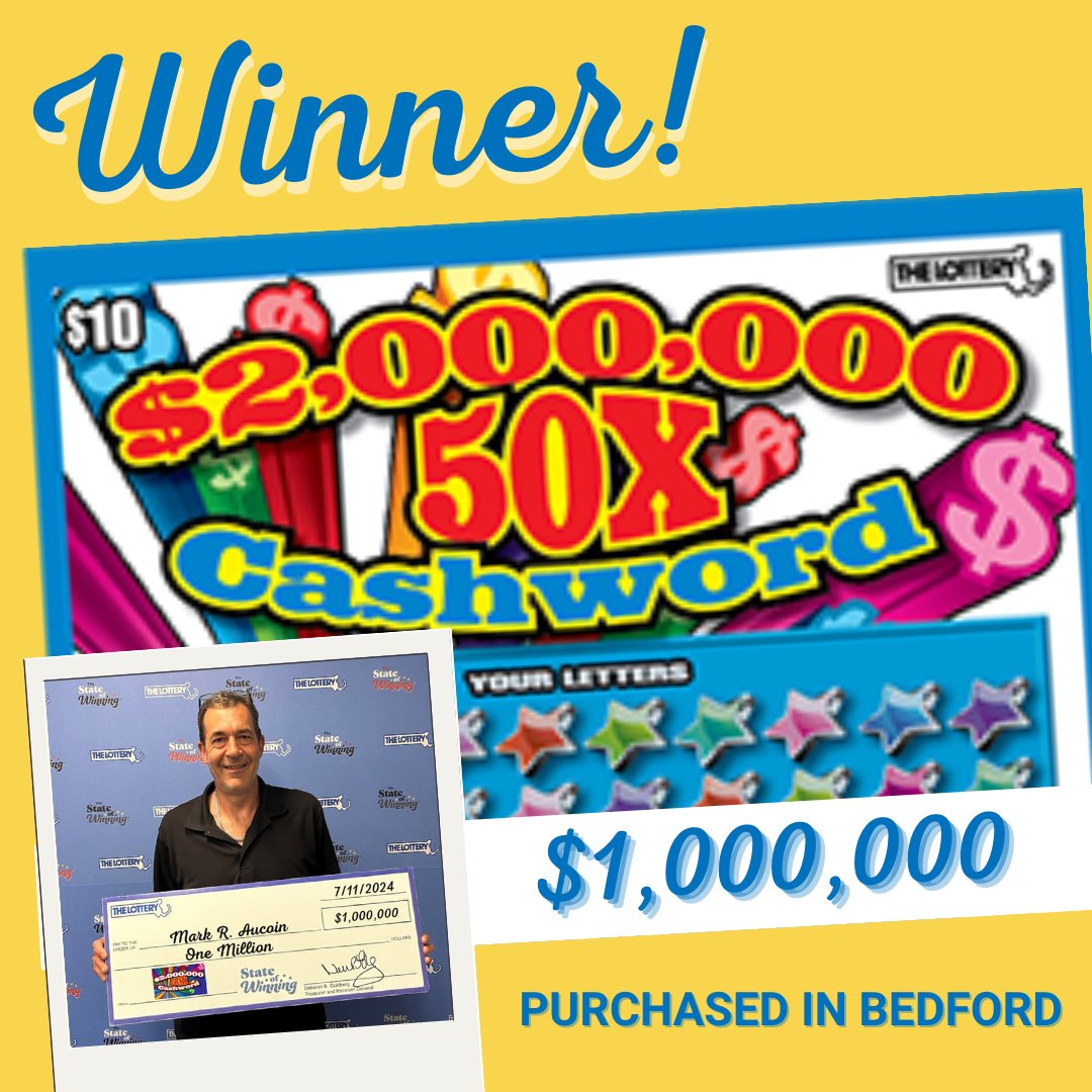 MAStateLottery's tweet photo. A Cashword ticket to celebrate their anniversary was a $1 MILLION idea 😍 Double congrats!
#MassLottery
#Instant #Cashword https://t.co/3JpxgO6bG7