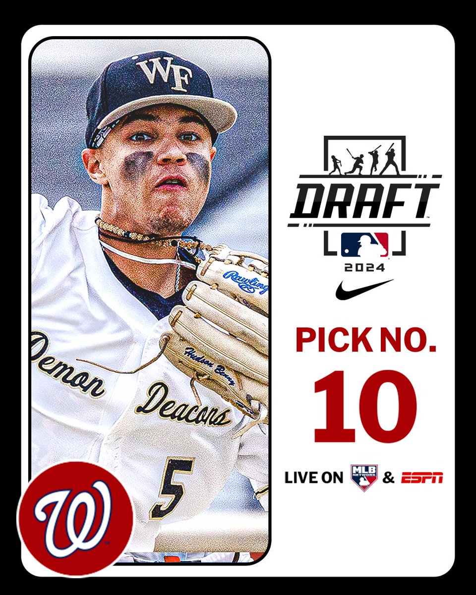 With the 10th pick in the 2024 Draft, the <a href="/Nationals/">Washington Nationals</a> select <a href="/WakeBaseball/">Wake Forest Baseball</a> shortstop Seaver King, No. 17 on the Top 250 Draft Prospects list.

Watch LIVE: atmlb.com/3zAvMhu