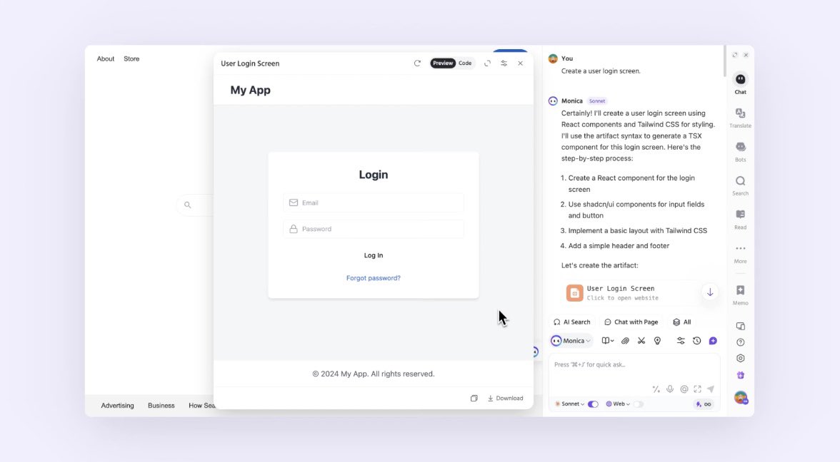 Monica IA me sigue sorprendiendo.

Le pides un pedazo de código y hasta te da una vista previa de cómo queda.

Cada mes suelta una función nueva que me encanta 🔥