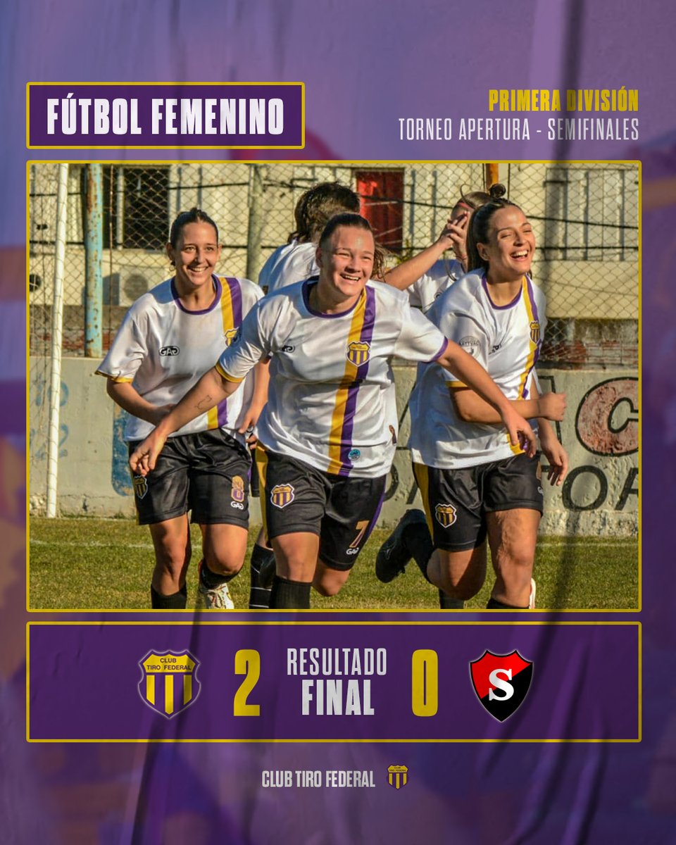 #FútbolFemenino⚽️ | 🔚 ¡Nos vemos en la final!
⠀⠀⠀⠀⠀⠀⠀⠀
Semifinal: 🟣🟡 #Tiro 2-0 Sporting ⚫️🔴

⚽️ Emilia Mayer.
⚽️ Marianela Santana.

➡ El rival en la definición del Torneo Apertura será Empleados de Comercio.

#VamosTiro 💜💛💜
#SentidoDePertenencia