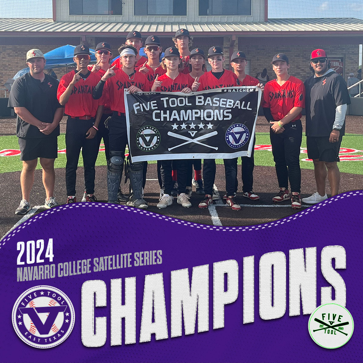 FiveToolETX's tweet photo. ￼🏆CHAMPIONS🏆￼

Congrats to @texas_spartans 2026 on winning the @FiveTool East Texas Navarro College Satellite Series!

#WatchEm https://t.co/utYcQDCIWK