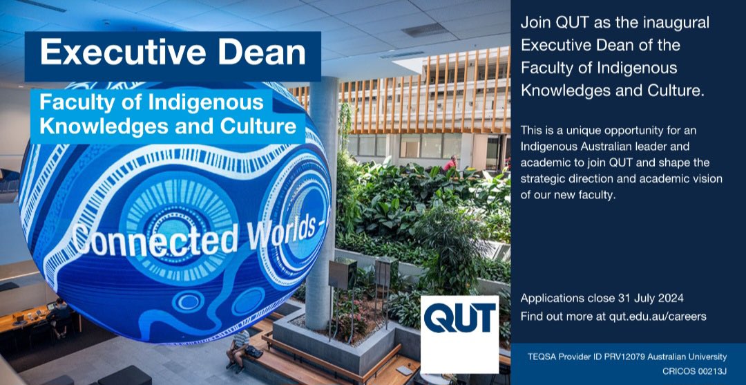 Join #QUT as the inaugural Executive Dean of the Faculty of Indigenous Knowledges and Culture. Find out more here qut.edu.au/careers/featur…
