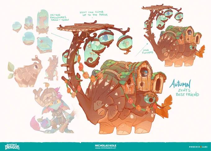 One of the first creature ideas I pitched at the start of Dragon was the Pinoceros, and it stuck! Erika &amp; I went on a walk in the woods talking about the project, our early memories of playing pretend in the forest, favorite rpgs, and by the time we got back the pino was hatched! 