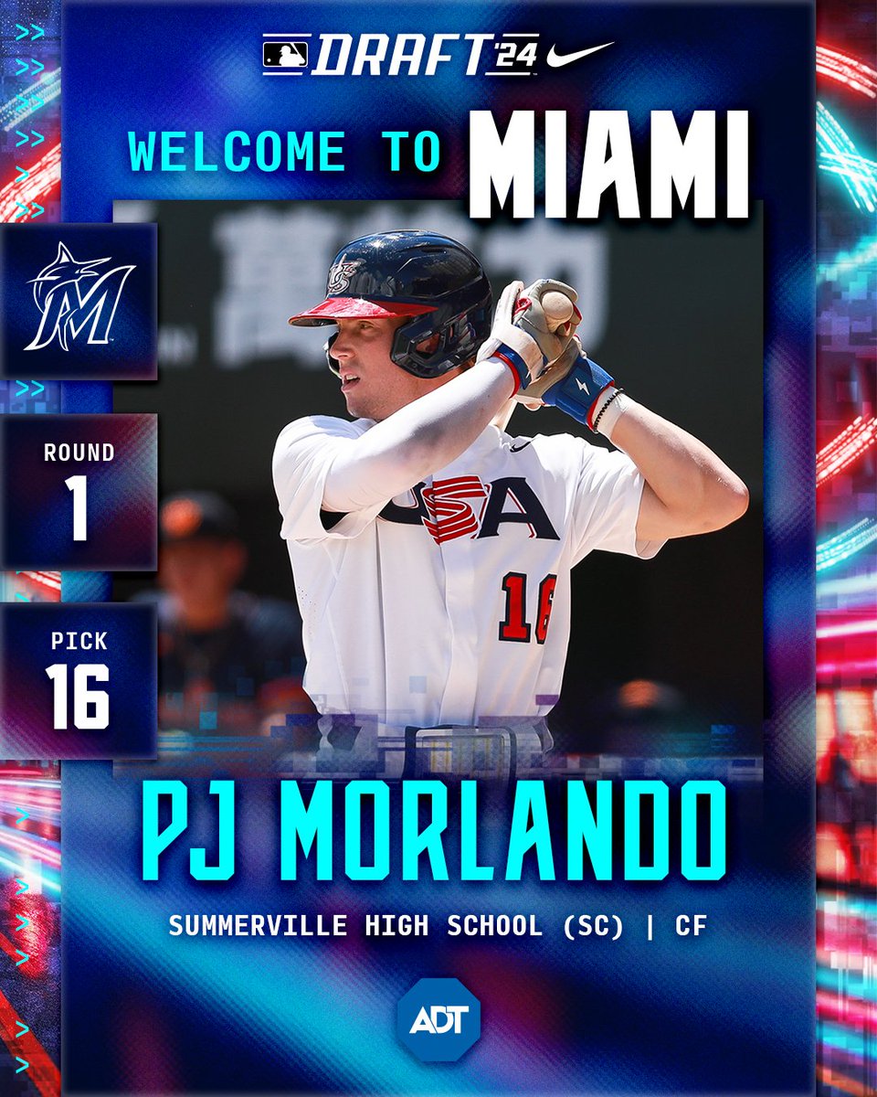 With the 16th pick in the 2024 #MLBDraft, the Miami Marlins select CF PJ Morlando

Welcome to Miami, PJ! #MarlinsBeisbol

Draft coverage with <a href="/ADT/">ADT</a>