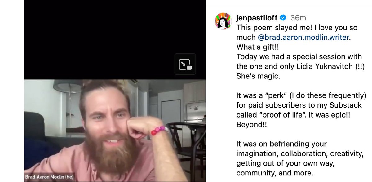 Brad Aaron Modlin (@bradaaronmodlin) on Twitter photo Thanks, <a href="/JenPastiloff/">jennifer pastiloff</a>, for asking me to share & thanks, Lidia Yuknavitch, for teaching on imagination. A reel of the poem: instagram.com/reel/C9bC3UpSY… @lidiayukn <a href="/LYuknavitch/">lidia yuknavitch</a> Thanks, <a href="/JenPastiloff/">jennifer pastiloff</a>, for asking me to share & thanks, Lidia Yuknavitch, for teaching on imagination. A reel of the poem: instagram.com/reel/C9bC3UpSY… @lidiayukn <a href="/LYuknavitch/">lidia yuknavitch</a>
