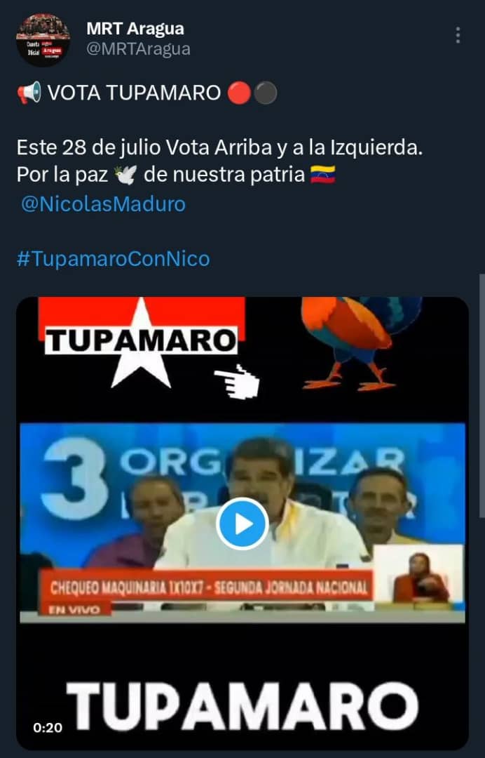 La militancia #TupamaroConNico está en cada rincón del país montados en la tarea revolucionaria para garantizar la victoria de nuestro hermano obrero <a href="/NicolasMaduro/">Nicolás Maduro</a> . Por que Venezuela quiere paz e independencia #VotaTupamaro este 28 de julio.