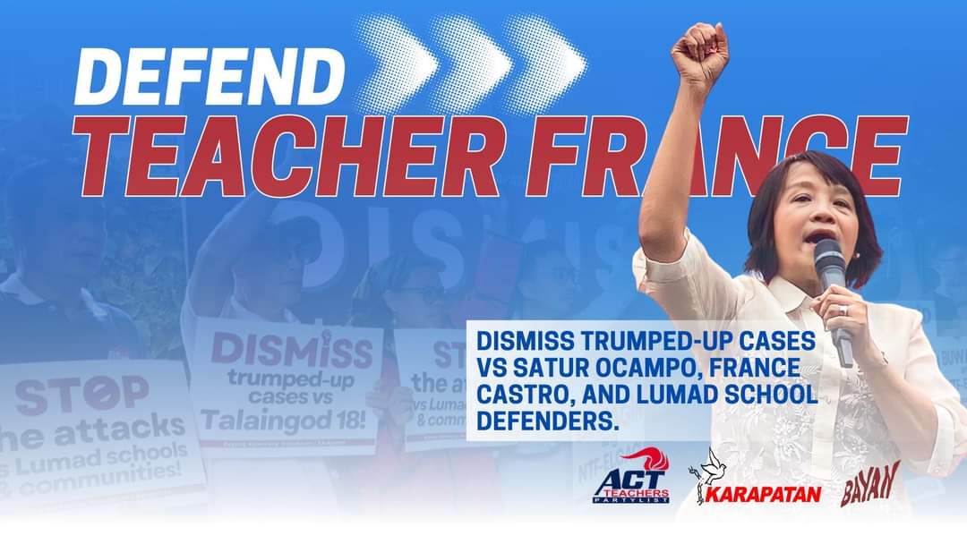 With the case of Talaingod 18 scheduled for promulgation today, July 15, 2024, ACT Teachers Partylist is calling for the protection of human rights defenders and the sectors they stand with, including indigenous peoples. 

#DefendTeacherFrance
#DefendKaSatur 
#DefendTalaingod18
