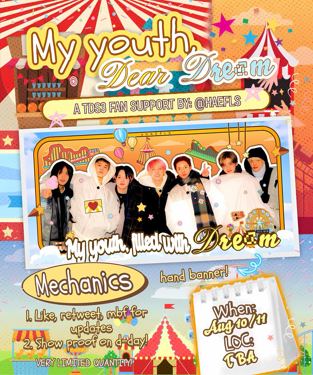 ౨ৎ 𝒎𝒚 𝒚𝒐𝒖𝒕𝒉, 𝒅𝒆𝒂𝒓 𝒅𝒓𝒆𝒂𝒎 ౨ৎ
𝒂 𝒎𝒊𝒏𝒊𝒇𝒂𝒏 𝒔𝒖𝒑𝒑𝒐𝒓𝒕 𝒇𝒐𝒓 𝒕𝒅𝒔3 𝒊𝒏 𝒎𝒏𝒍 by <a href="/haefls/">ًris 🧸</a>

🗓️ aug 10-11
📍 moa arena 

౨ৎ like &amp; rt to spread
౨ৎ strictly 1:1 
౨ৎ show proof and kyu to claim

see u mga bes 🫰🏻

#TDS3inManila 
#THEDREAMSHOW3_in_MANILA