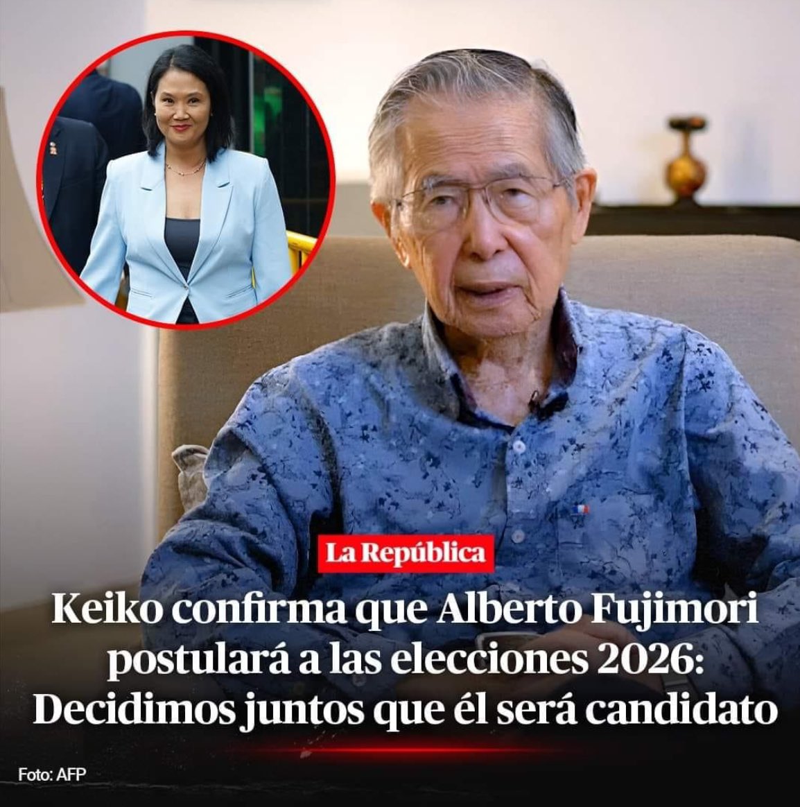 tuesta's tweet photo. Keiko Fujimori anuncia la candidatura de su padre, pese a que legalmente no puede ¿Por qué lo hace? Crea expectativa y atracción pública. Pasarán por medios sus seguidores quienes argumentarán que sí se puede. Así, parte de la agenda será alrededor del tema. A finales del .. (1) https://t.co/WzBADQzxTR